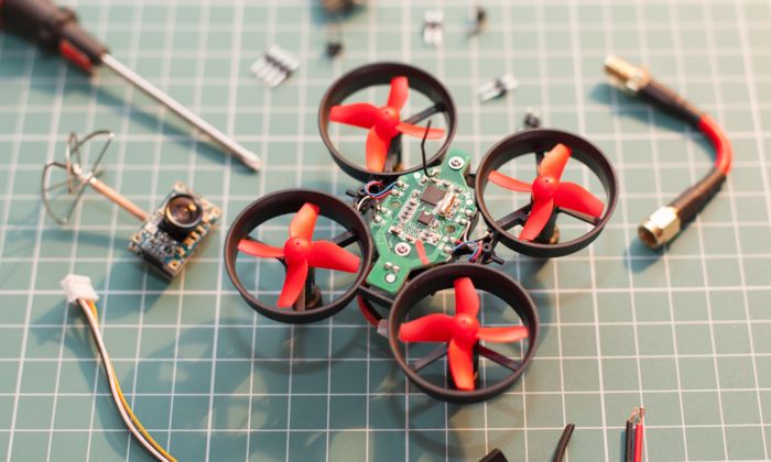 A drone which is being assembled, or has just been assembled