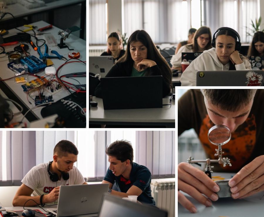 Kolaž fotografija atmosfere na kampu tokom izrade projekata